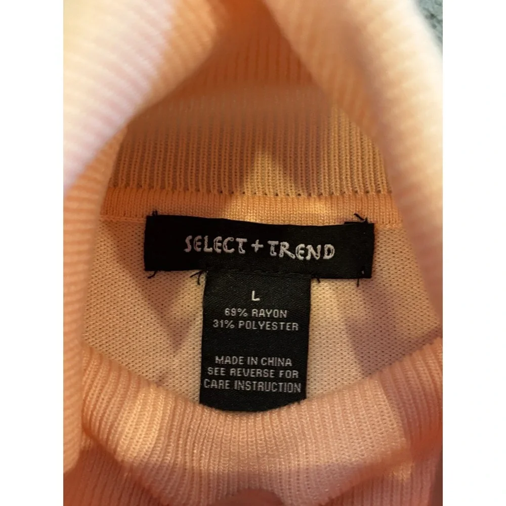 Select + Trend Sweater Womens Large Pink Turtleneck Cable Knit Lightweight